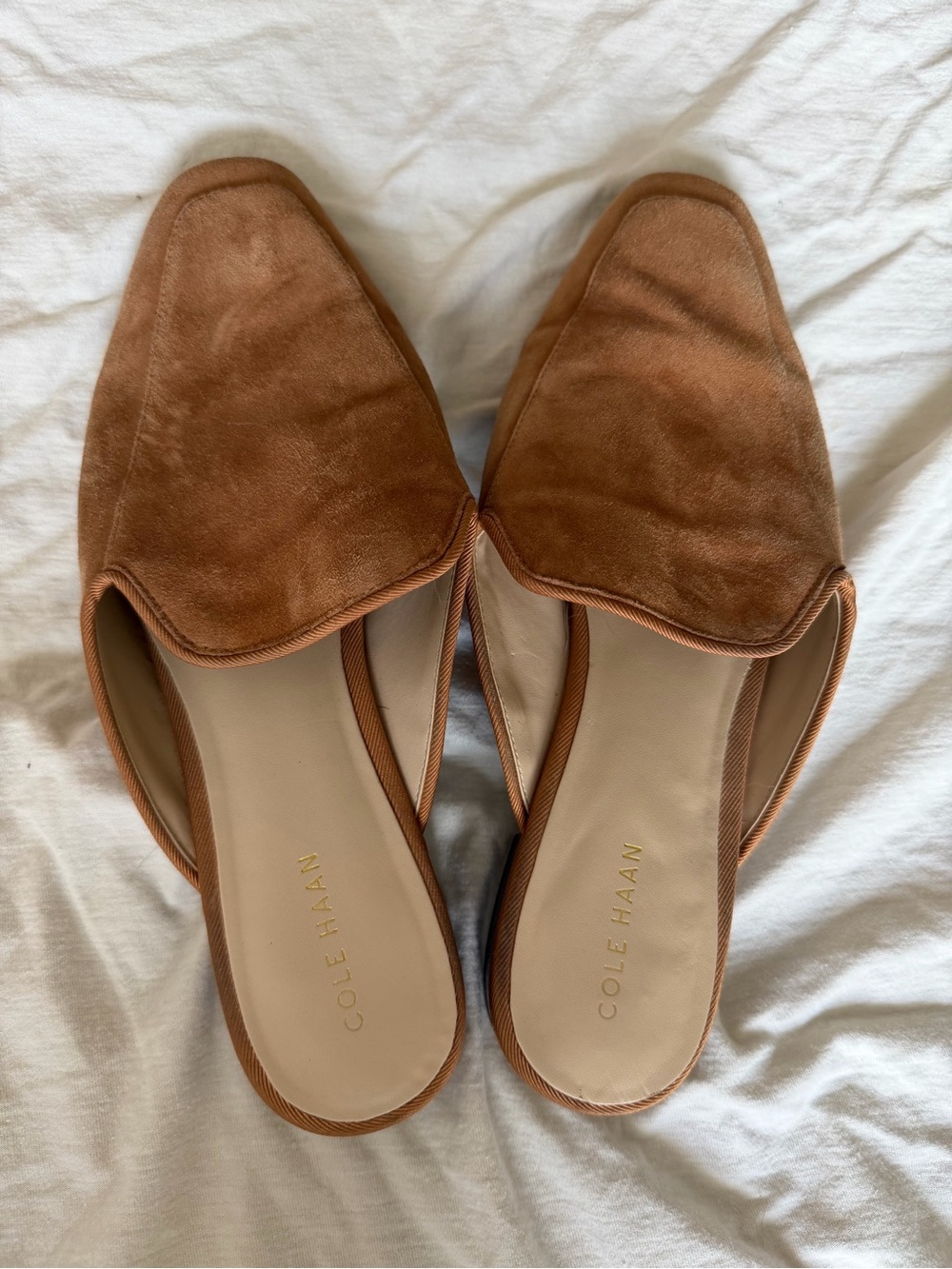 Cole Haan Cognac Suede Slip-On Mules